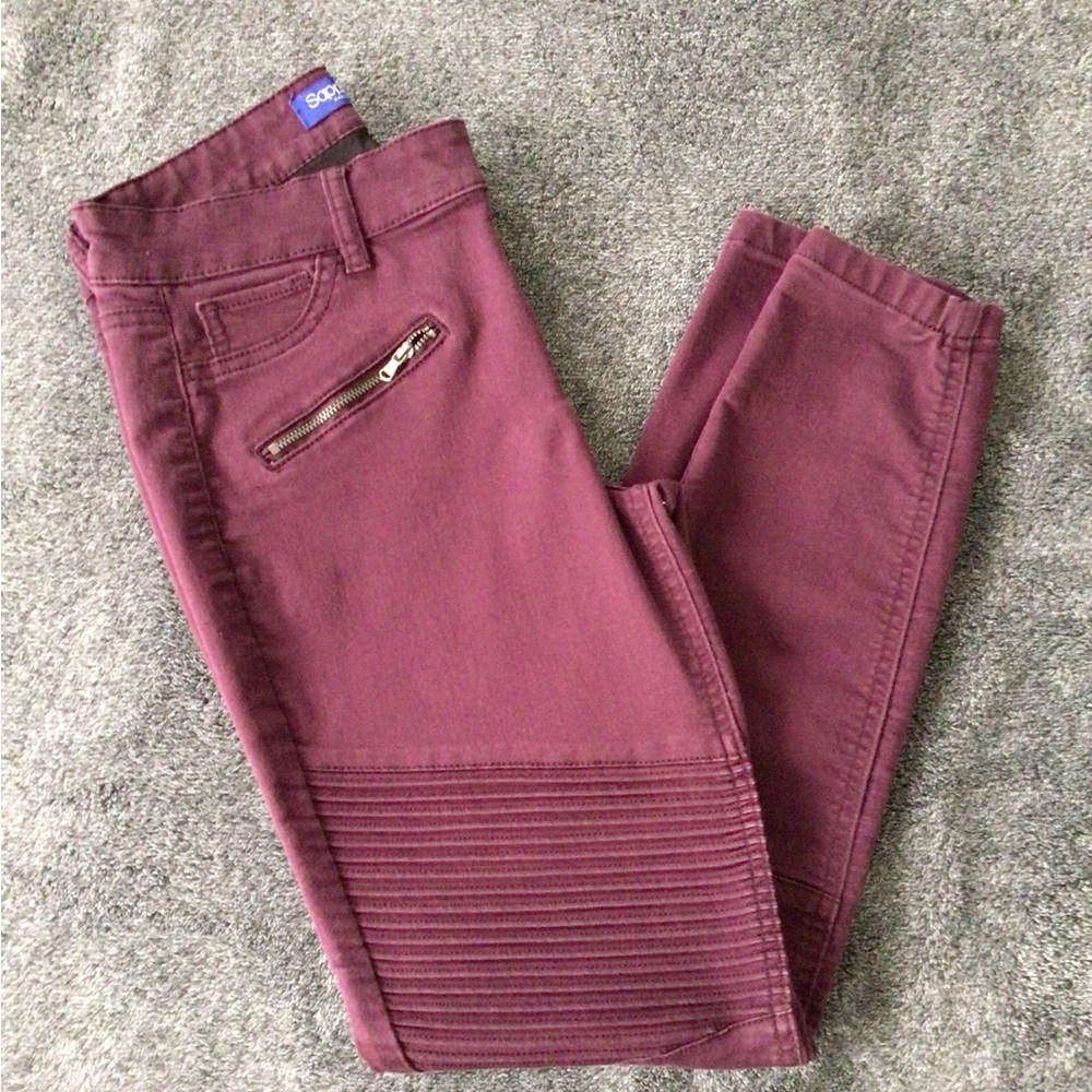 Sapphire Ink Burgundy Jeans with Zipper Detail